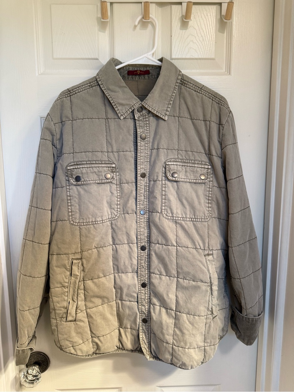 7forallmankind Men's Quilted Button-Up Jacket in Light Gray